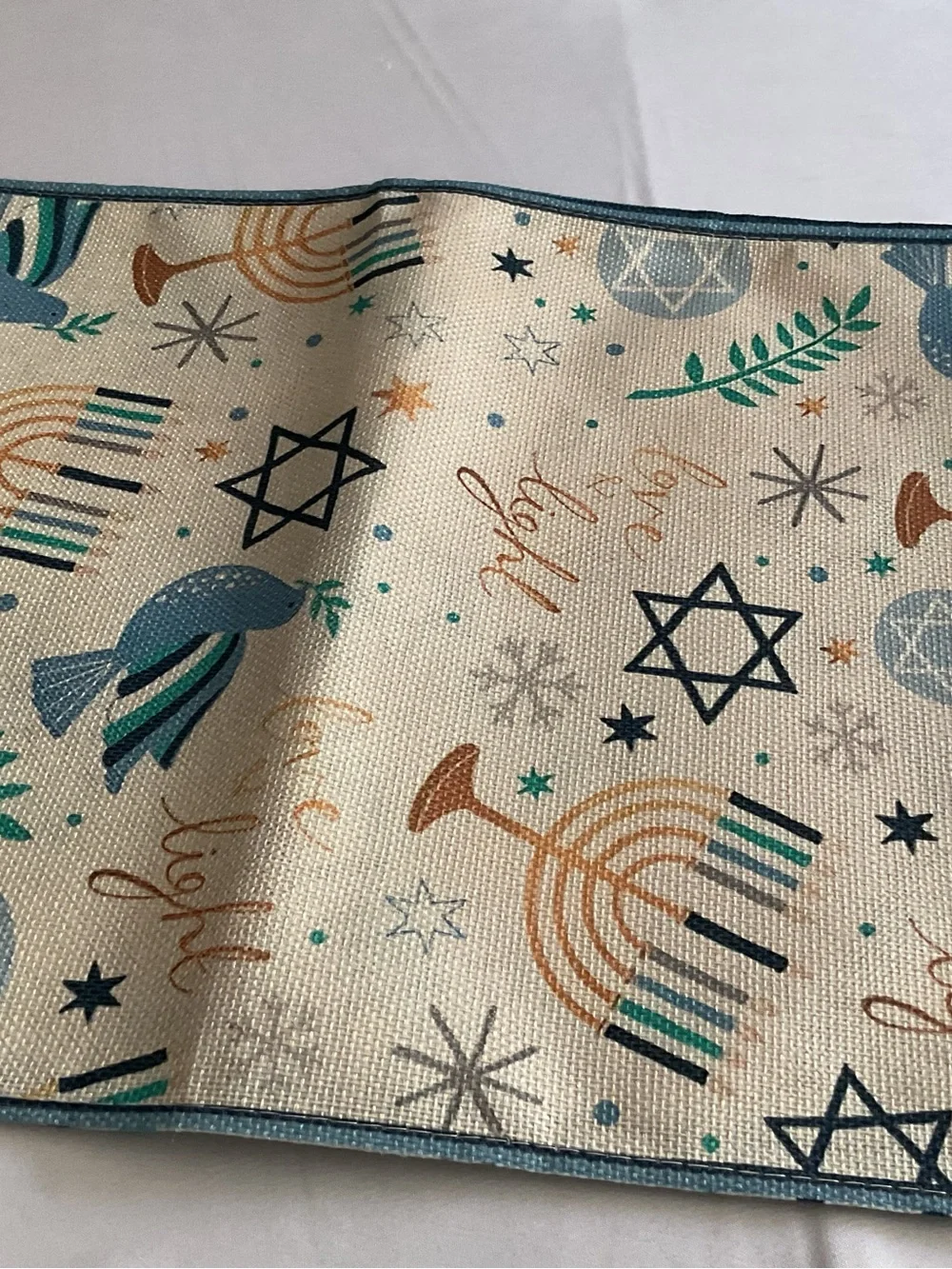 Festive Hanukkah Table Runner - Blue, Teal & Gold